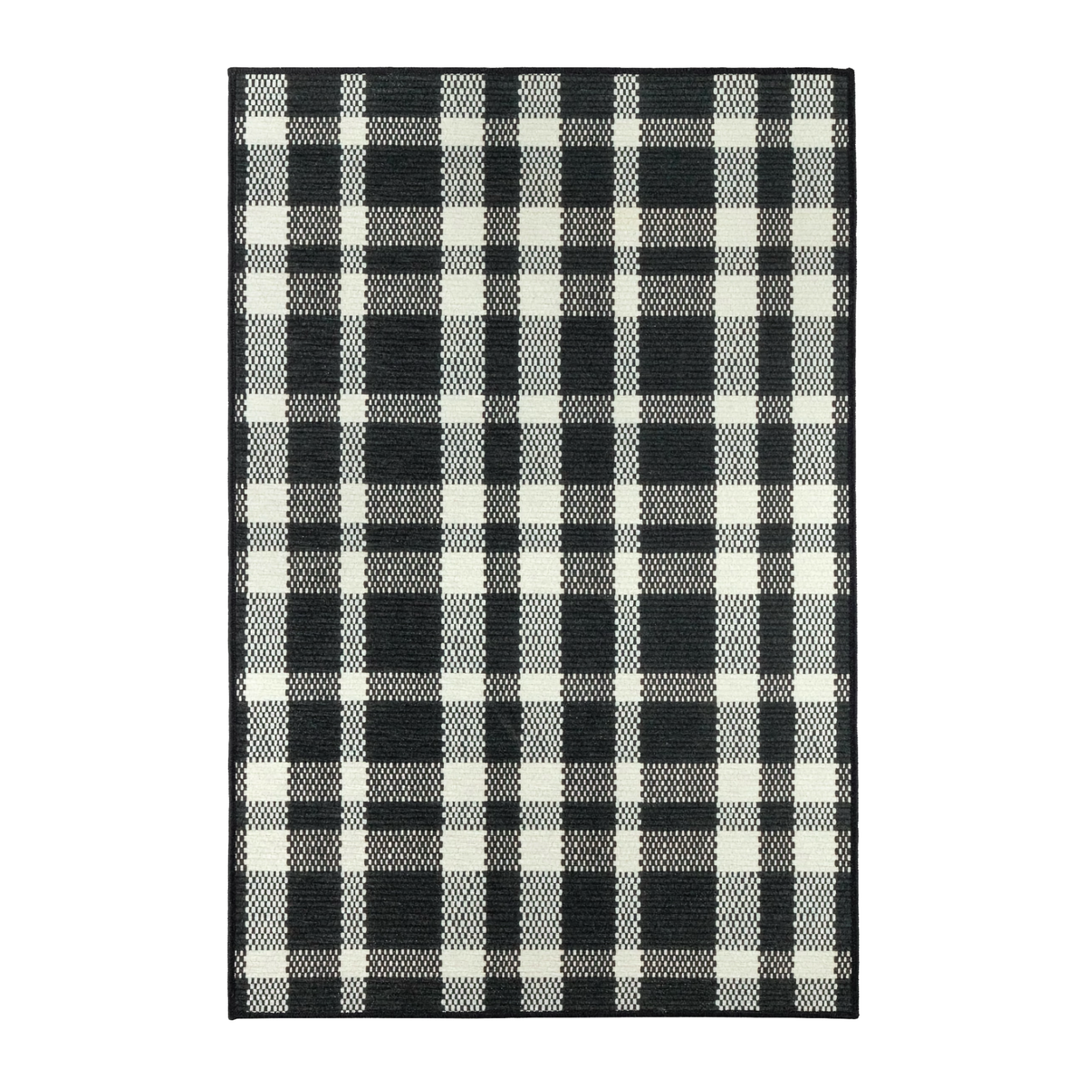 Top view of Pine Cone Hill Houston Plaid Machine Washable Rug in Black