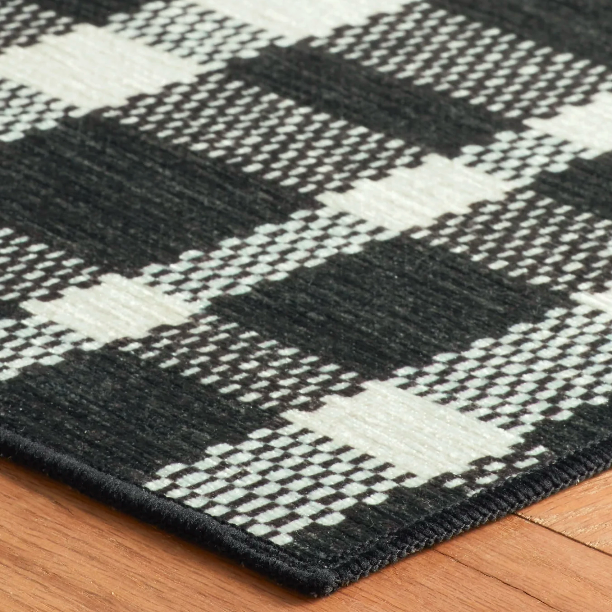 Corner of Pine Cone Hill Houston Plaid Machine Washable Rug in Black