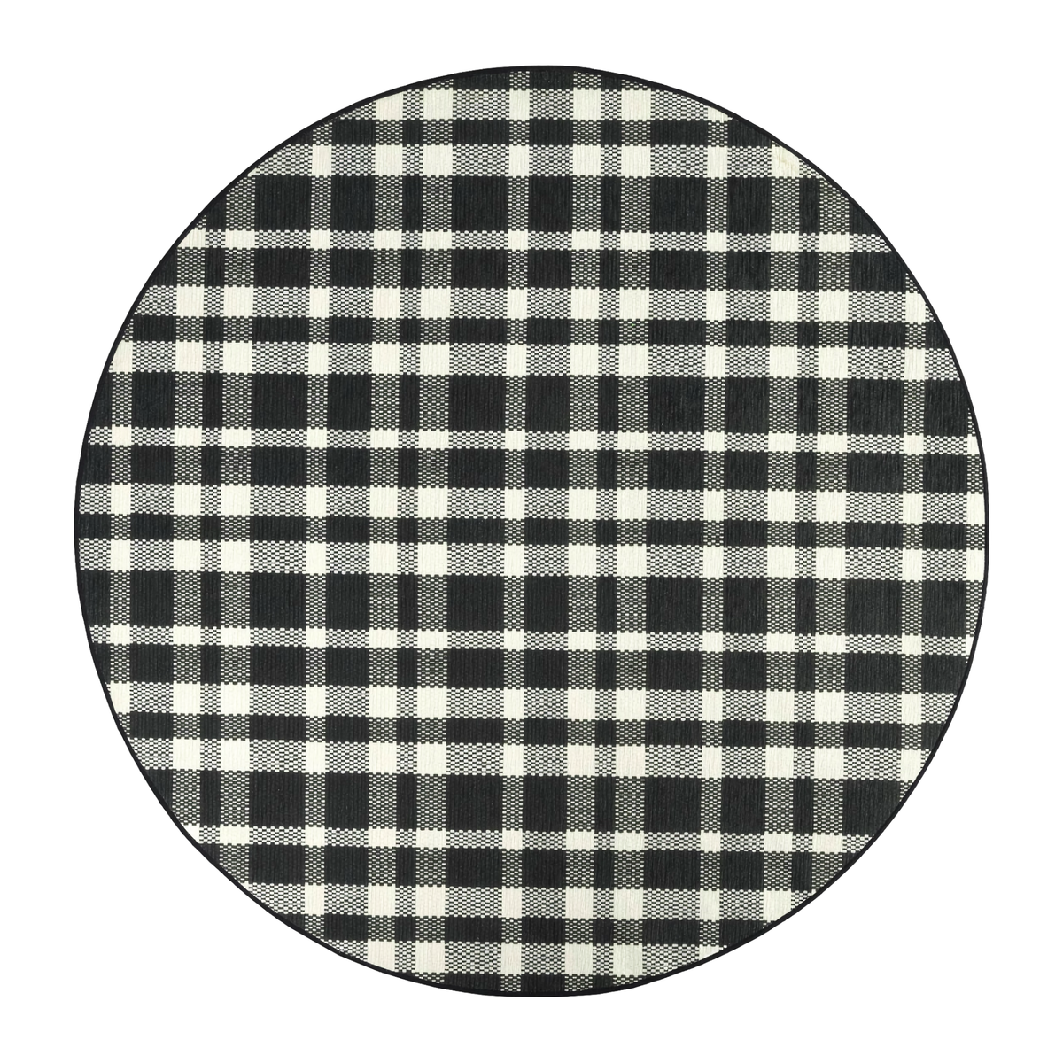 Pine Cone Hill Houston Plaid Machine Washable Rug Round in Black