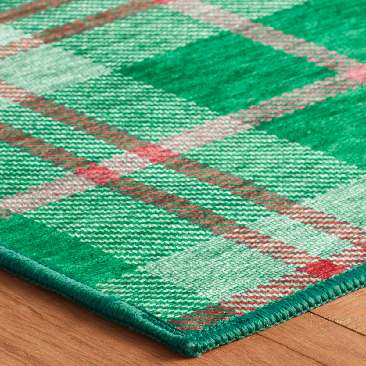 Corner of Pine Cone Hill Jolly Plaid Machine Washable Rug in Green Color