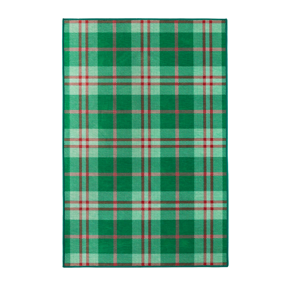 Top View of Pine Cone Hill Jolly Plaid Machine Washable Rug in Green Color