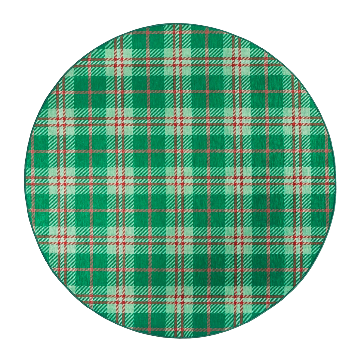 Round Pine Cone Hill Jolly Plaid Machine Washable Rug in Green Color