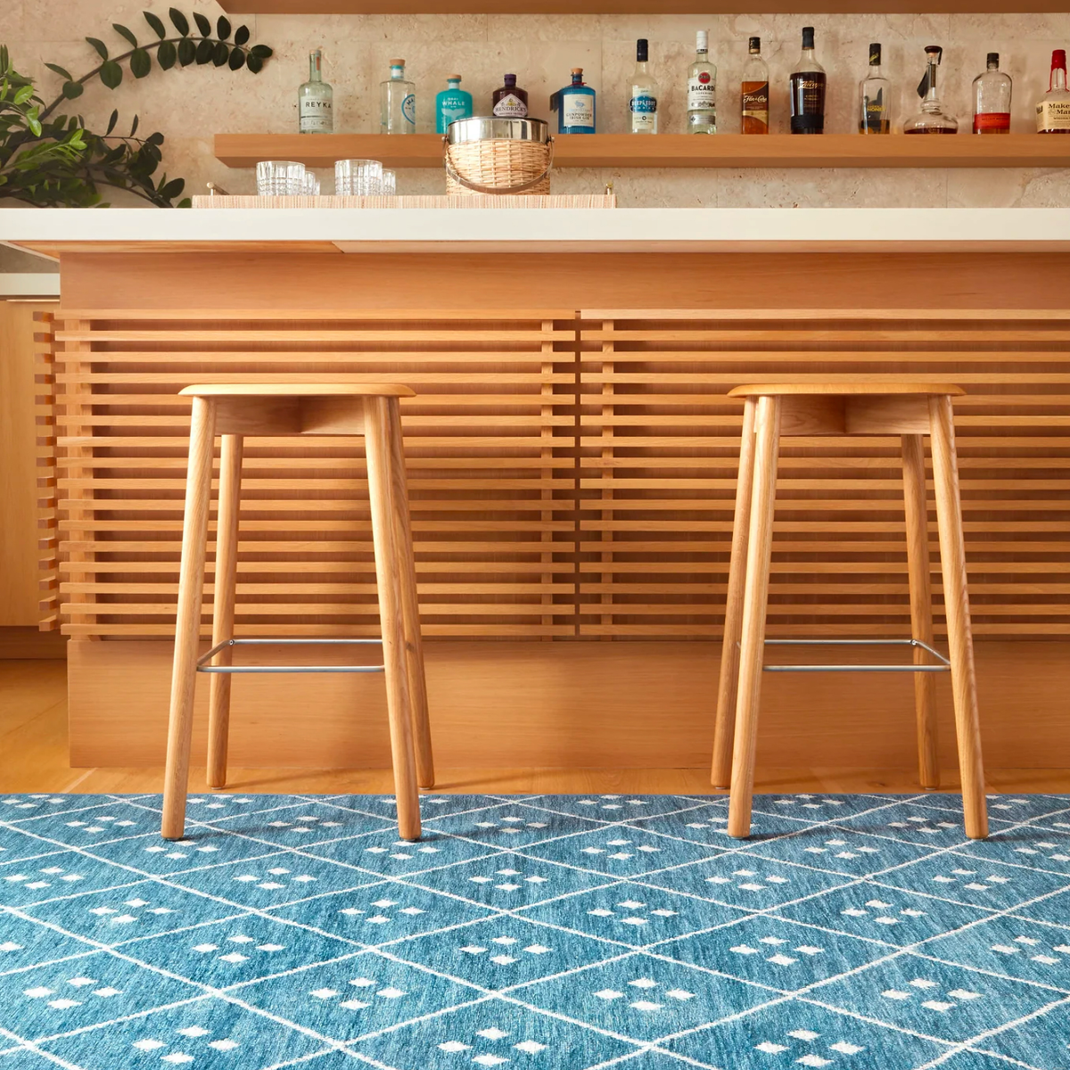 Indigo Pine Cone Hill Kota Machine Washable Rug in a Bar Floor