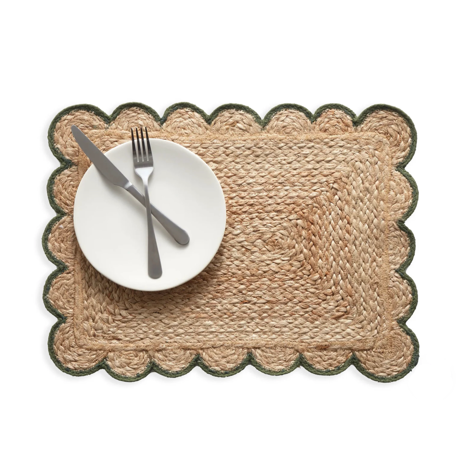 Plate on Pine Cone Hill Libby Scallop Placemat in Sage Accent