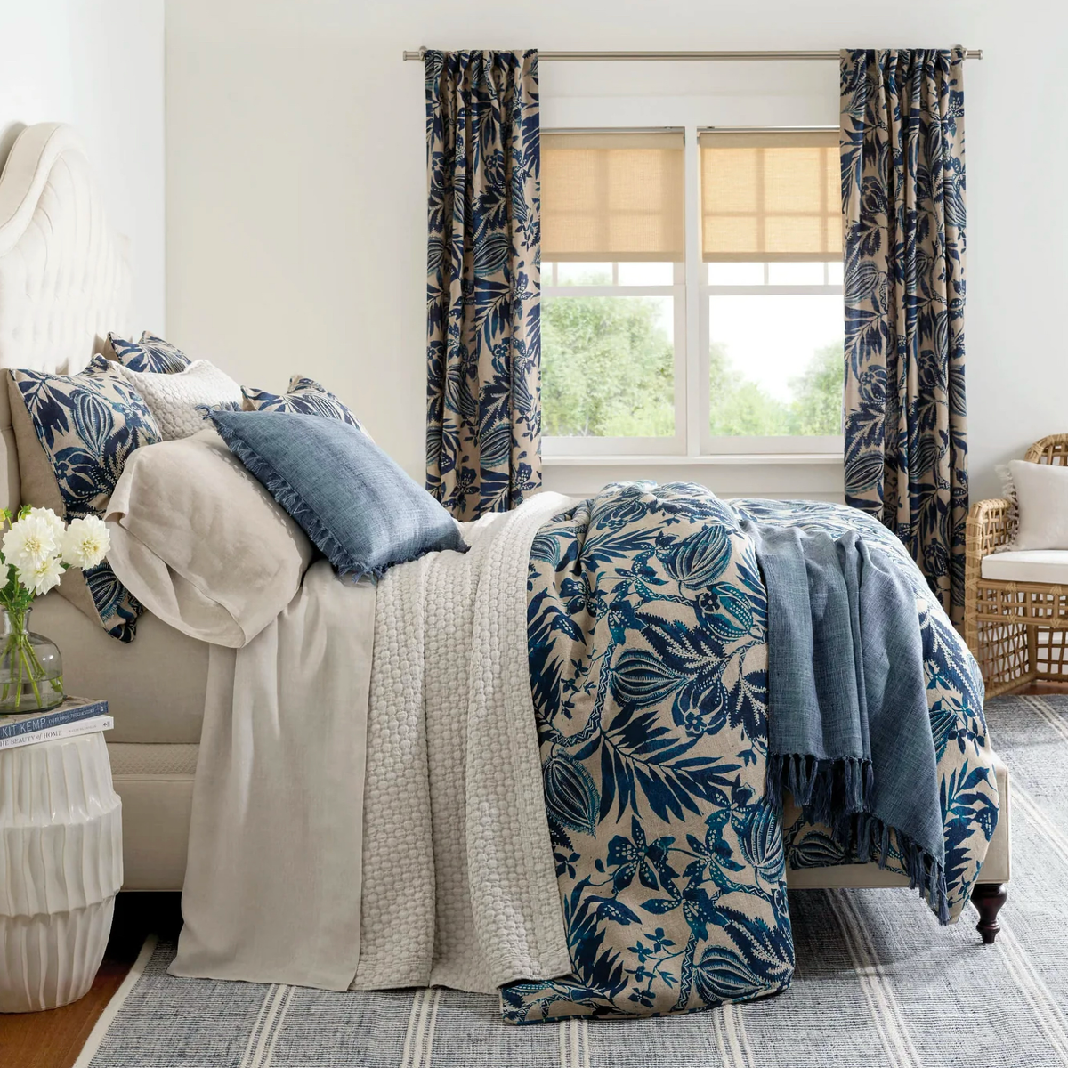 Blue Coordinate Bedding with Sand Pine Cone Hill Lodi Matelasse Coverlet and Shams