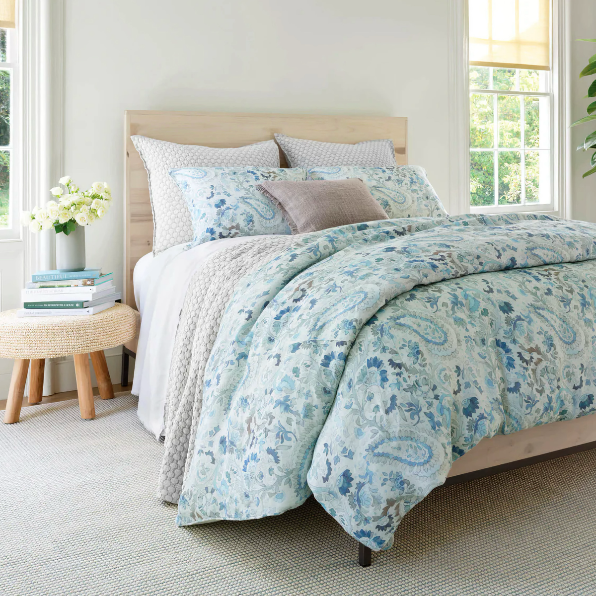 Coordinate Bedding with Silver Pine Cone Hill Lodi Matelasse Coverlet and Shams