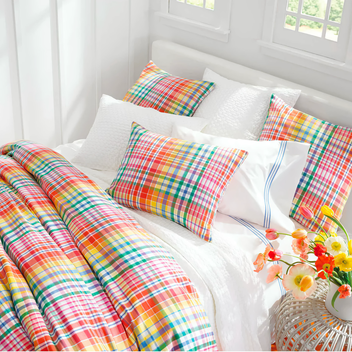 Colorful Coordinate Bedding with White Pine Cone Hill Lodi Matelasse Coverlet and Shams