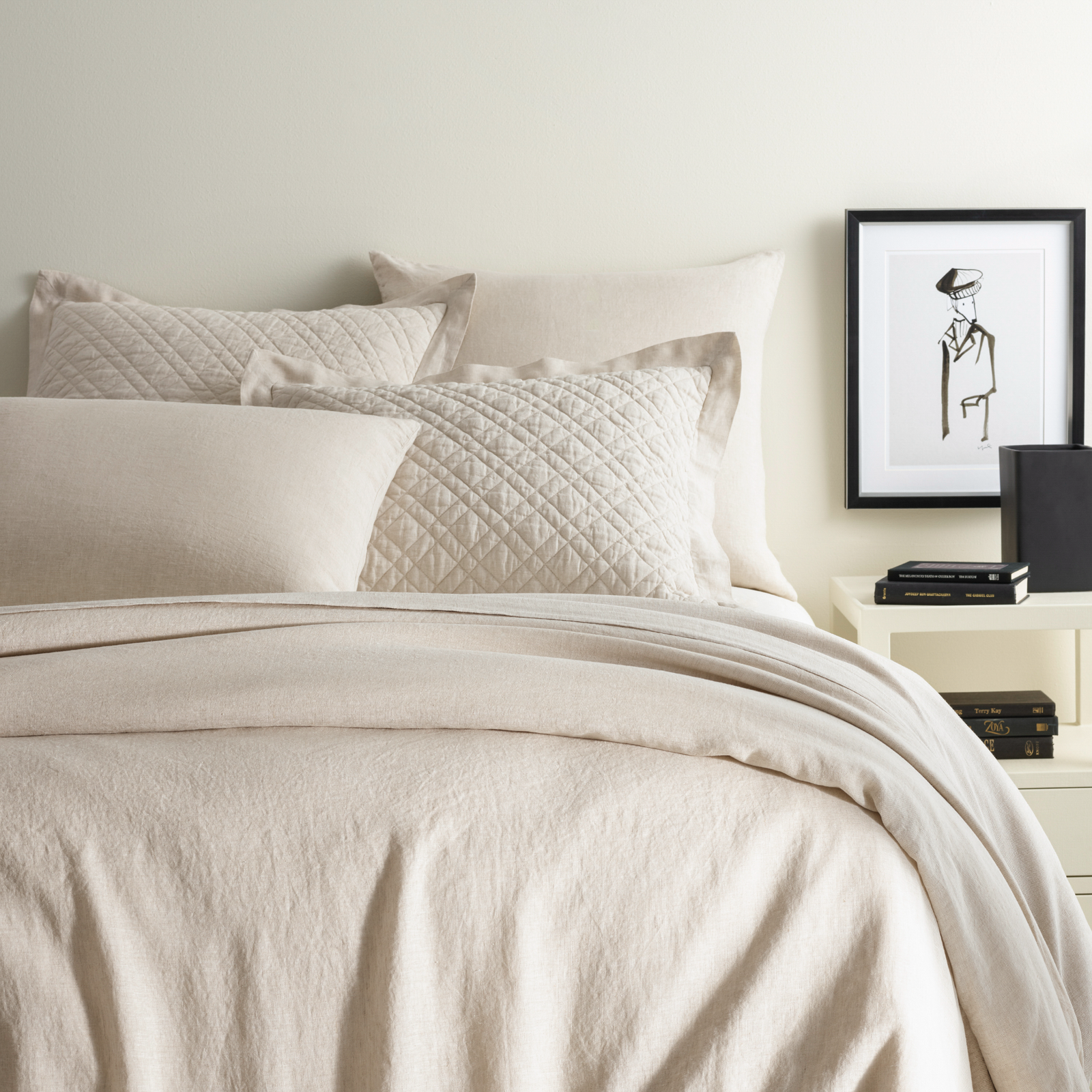 Closeup of Bed Dressed in Natural Pine Cone Hill Lush Linen Bedding