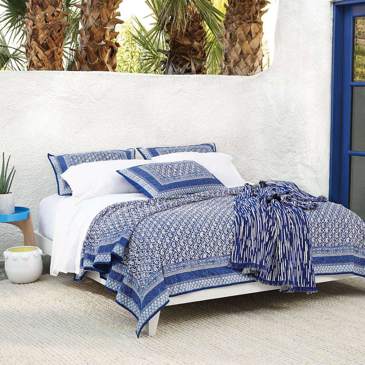 Blue Coordinate with White Pine Cone Hill Lush Linen Bedding