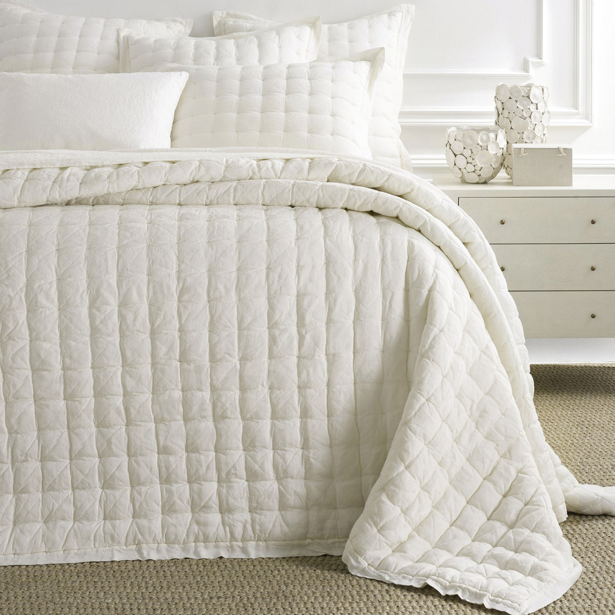 Bed Dressed in Pine Cone Hill Lush Linen Puff in Color Ivory