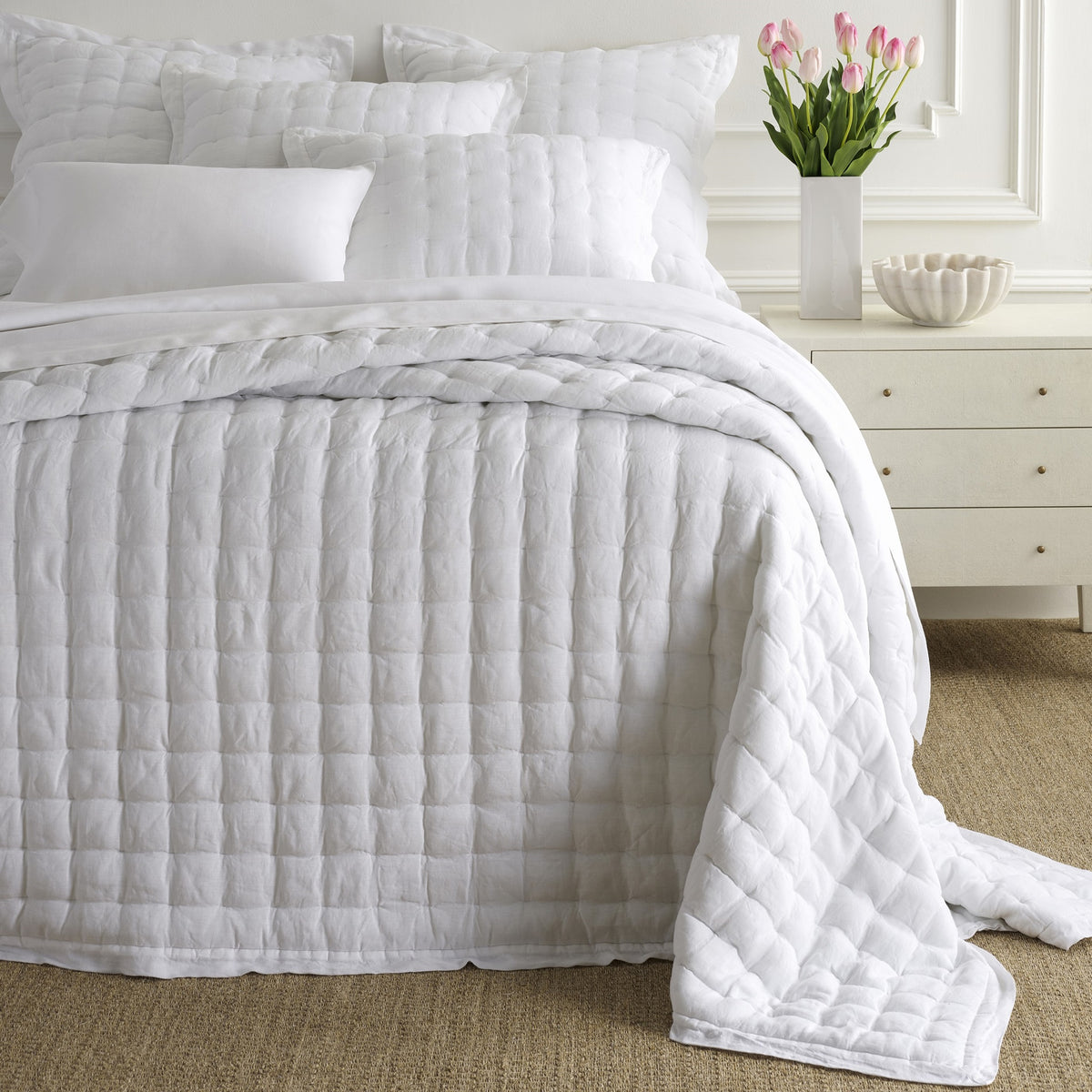 Bed Dressed in Pine Cone Hill Lush Linen Puff in Color White