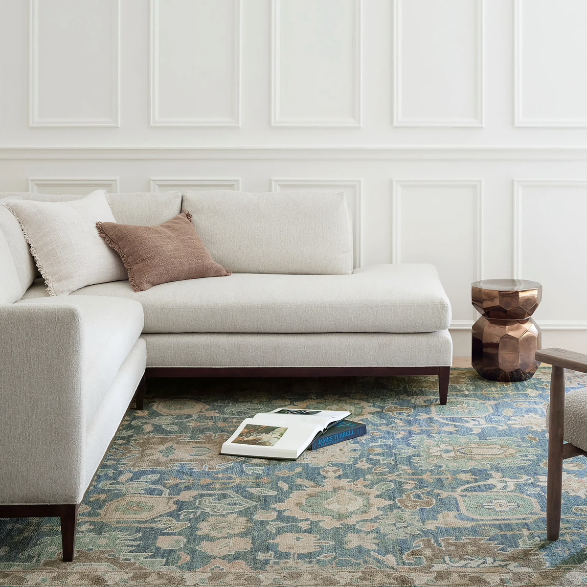 Sofa on Pine Cone Hill Masterpiece Rug Collection in Camille Design