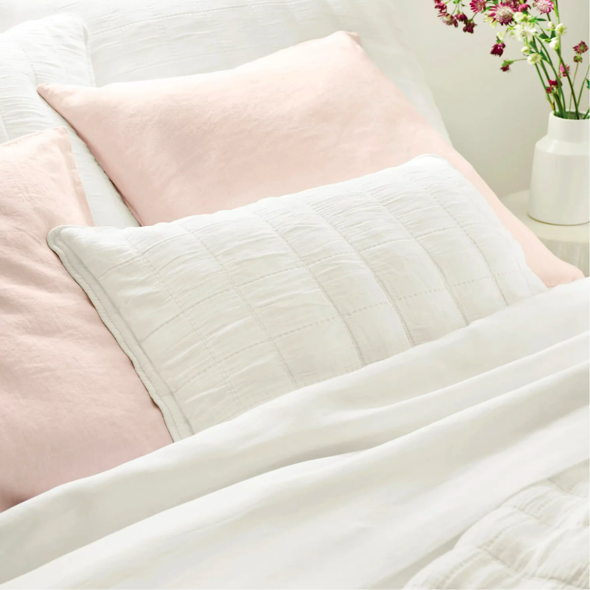 Quilted Sham Detail of Pine Cone Hill Monet White