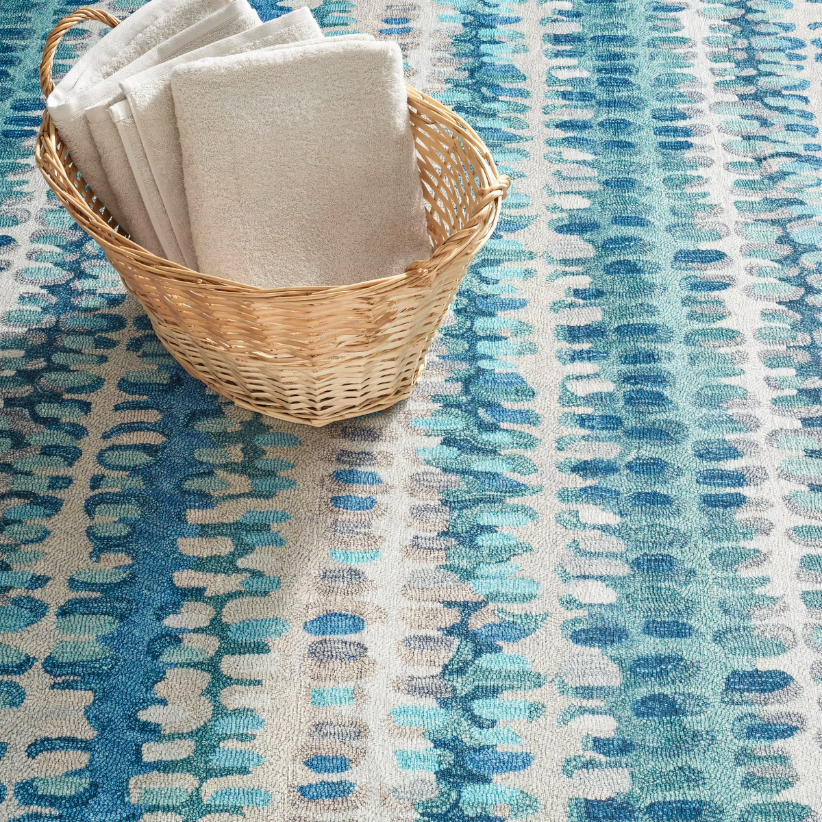 Towels on Pine Cone Hill Paint Chip Machine Washable Rug in Blue