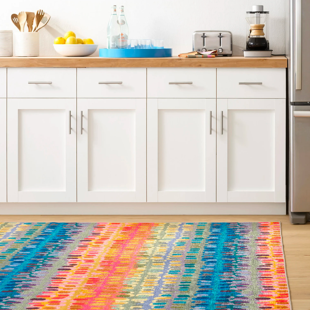 Kitchen Floor with Entrance Floor with Pine Cone Hill Paint Chip Machine Washable Rug in Multi