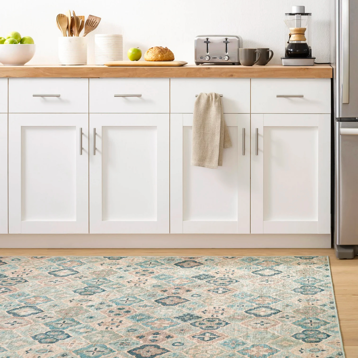 Kitchen Floor with Blue Pine Cone Hill Pali Machine Washable Rug