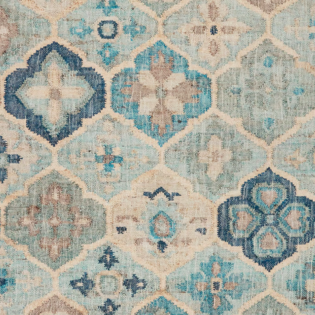 Fabric Closeup of Blue Pine Cone Hill Pali Machine Washable Rug