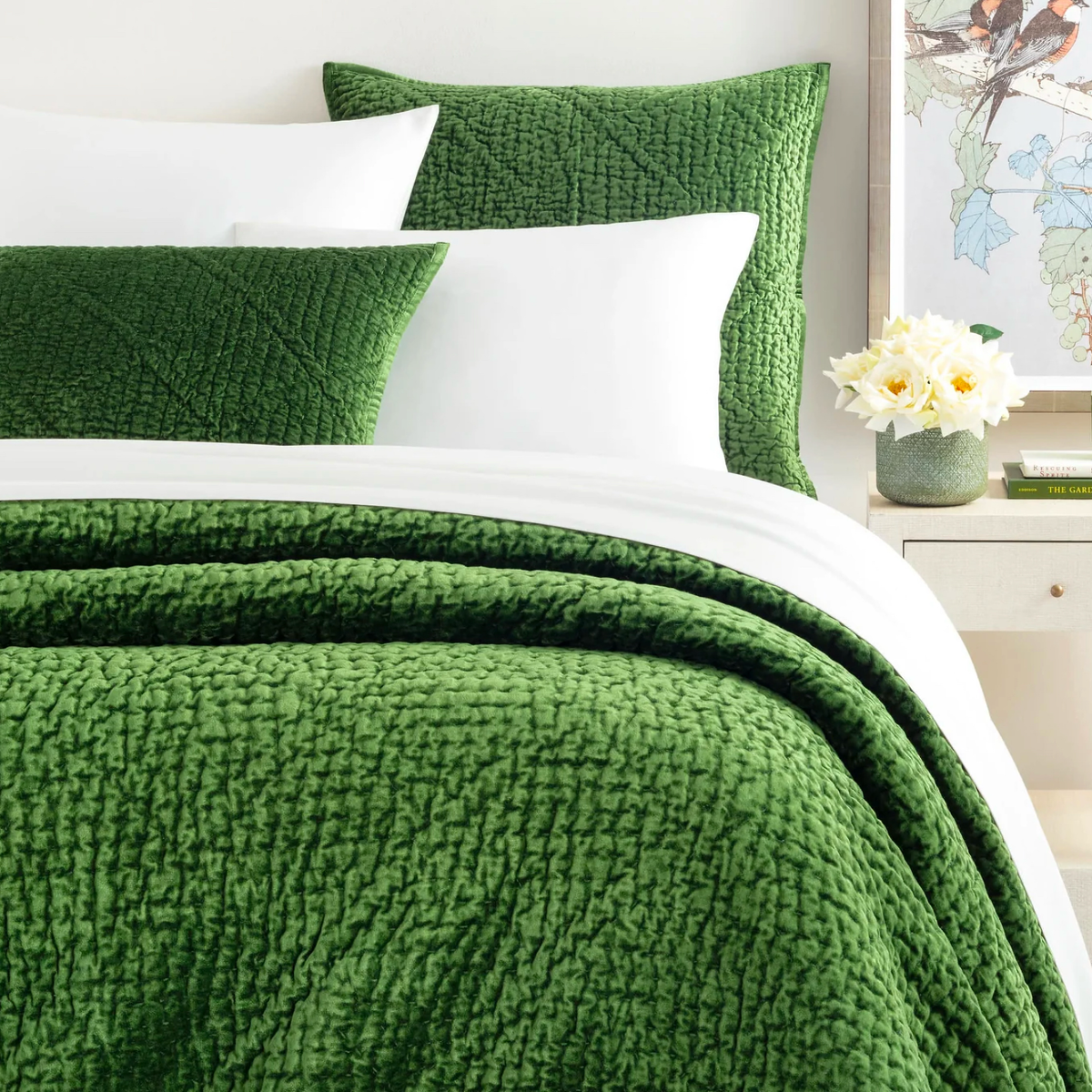 Pine Cone Hill Parisienne Velvet Quilt and Shams in Evergreen