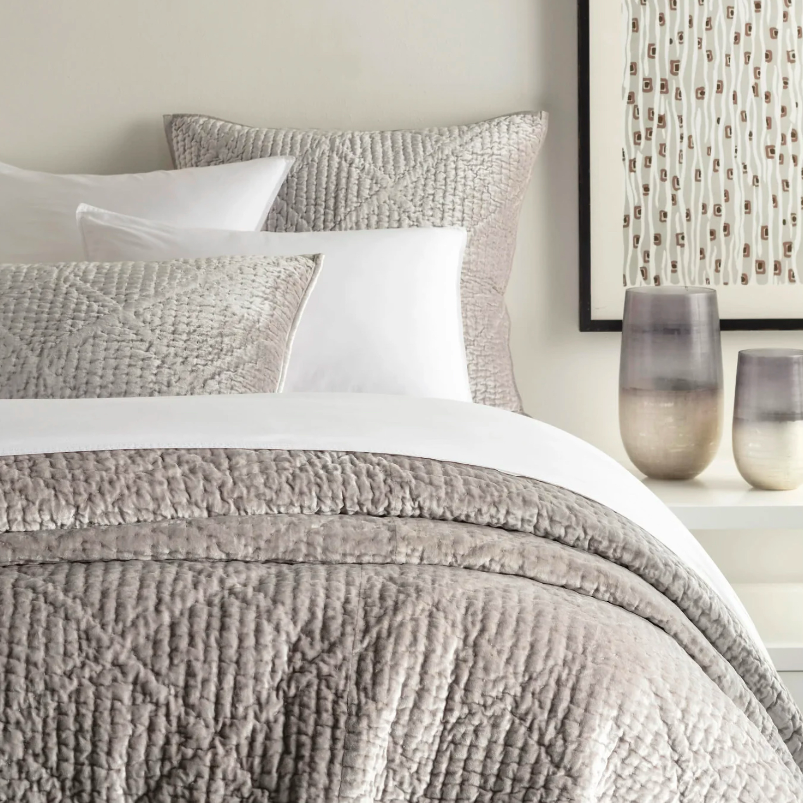 Pine Cone Hill Parisienne Velvet Quilt and Shams in Grey