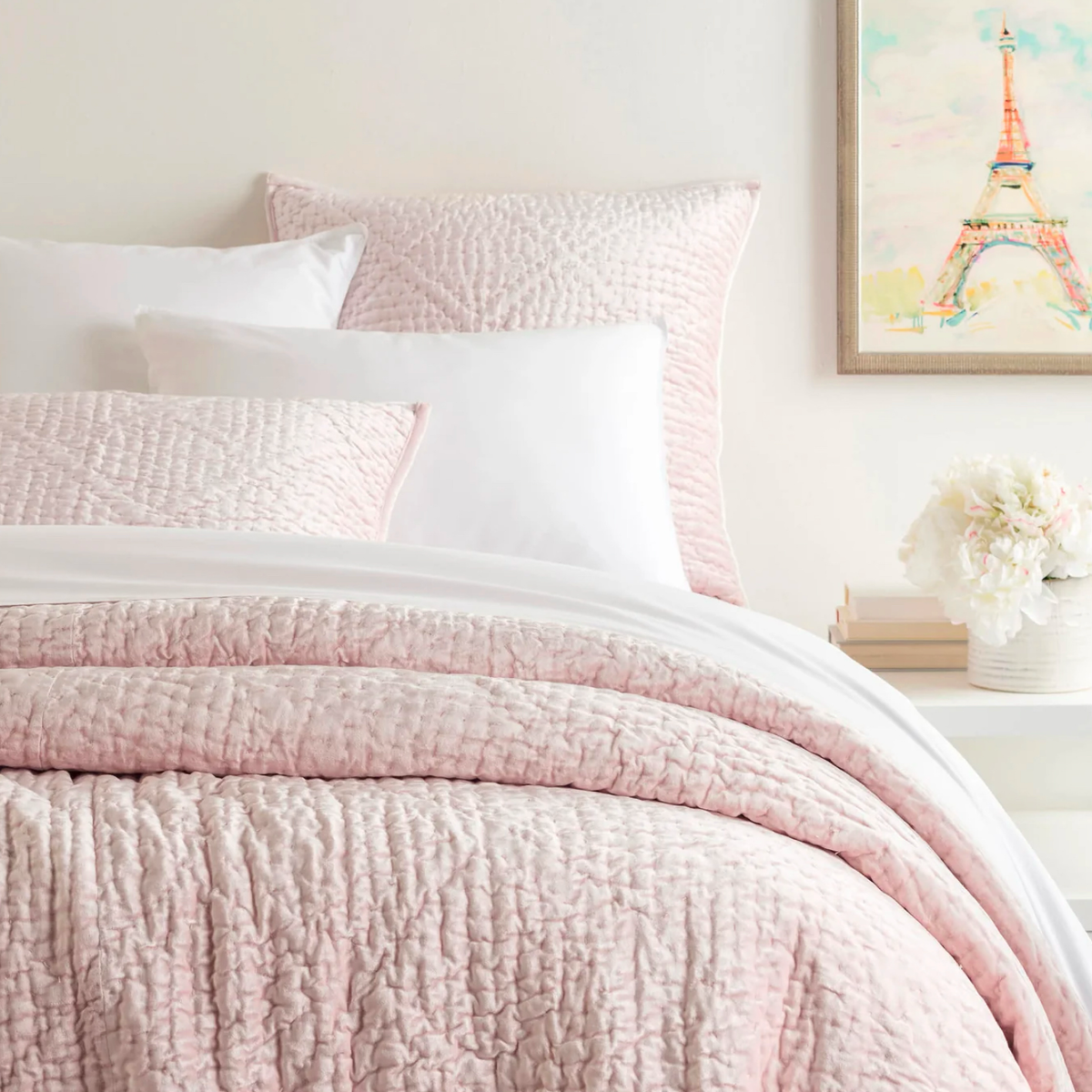 Pine Cone Hill Parisienne Velvet Quilt and Shams in Slipper Pink