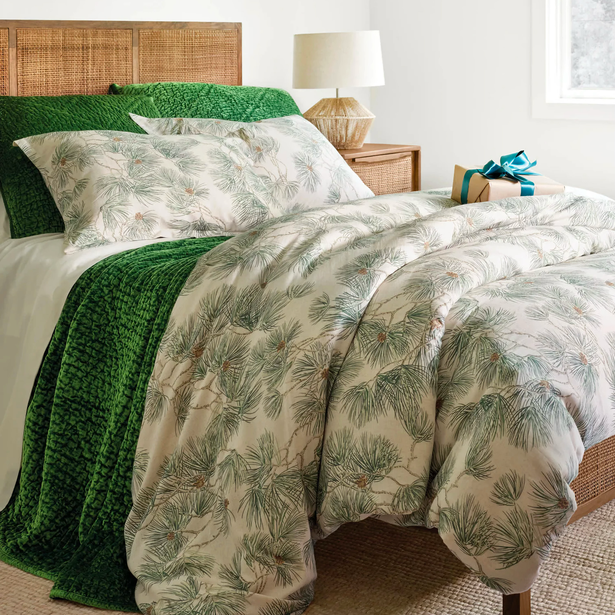 Coordinate Bedding with Pine Cone Hill Parisienne Velvet Quilt and Shams in Evergreen