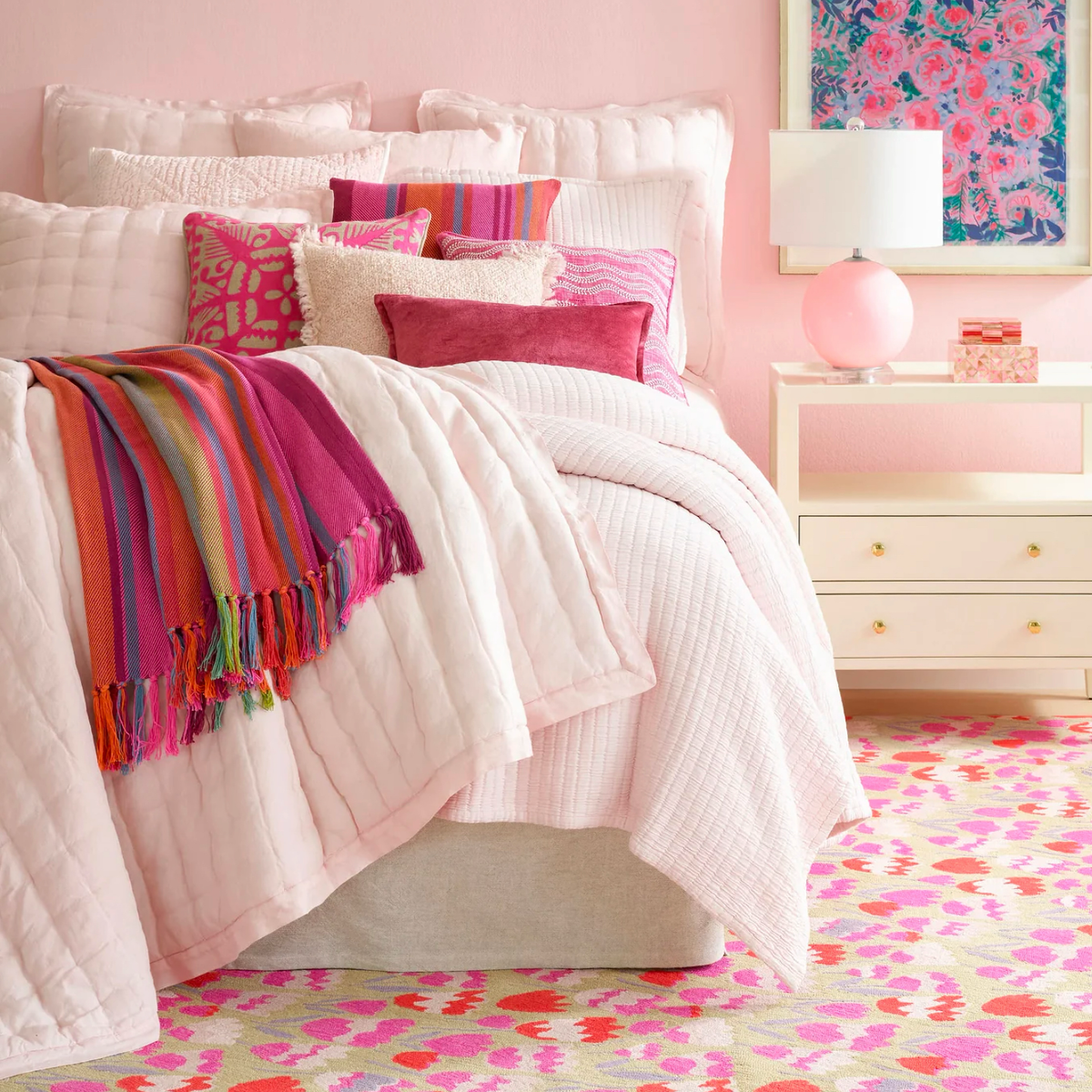 Coordinate Bedding with Pine Cone Hill Parisienne Velvet Quilt and Shams in Slipper Pink