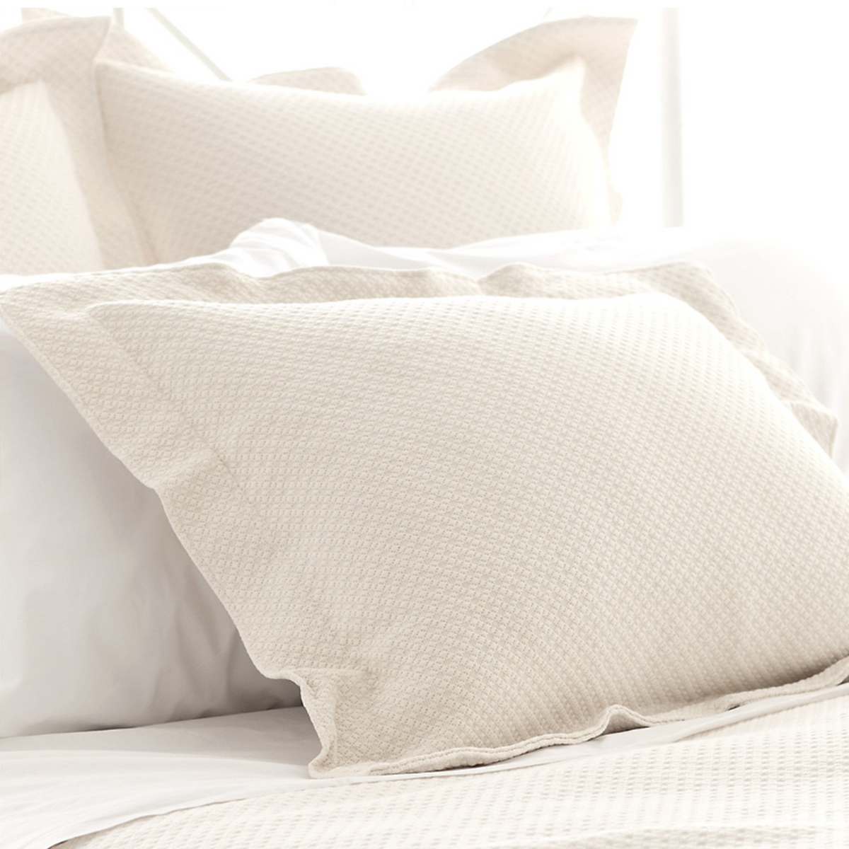Detail Shot of Pine Cone Hill Petite Trellis Matelassé Coverlet and Shams in Ivory Color