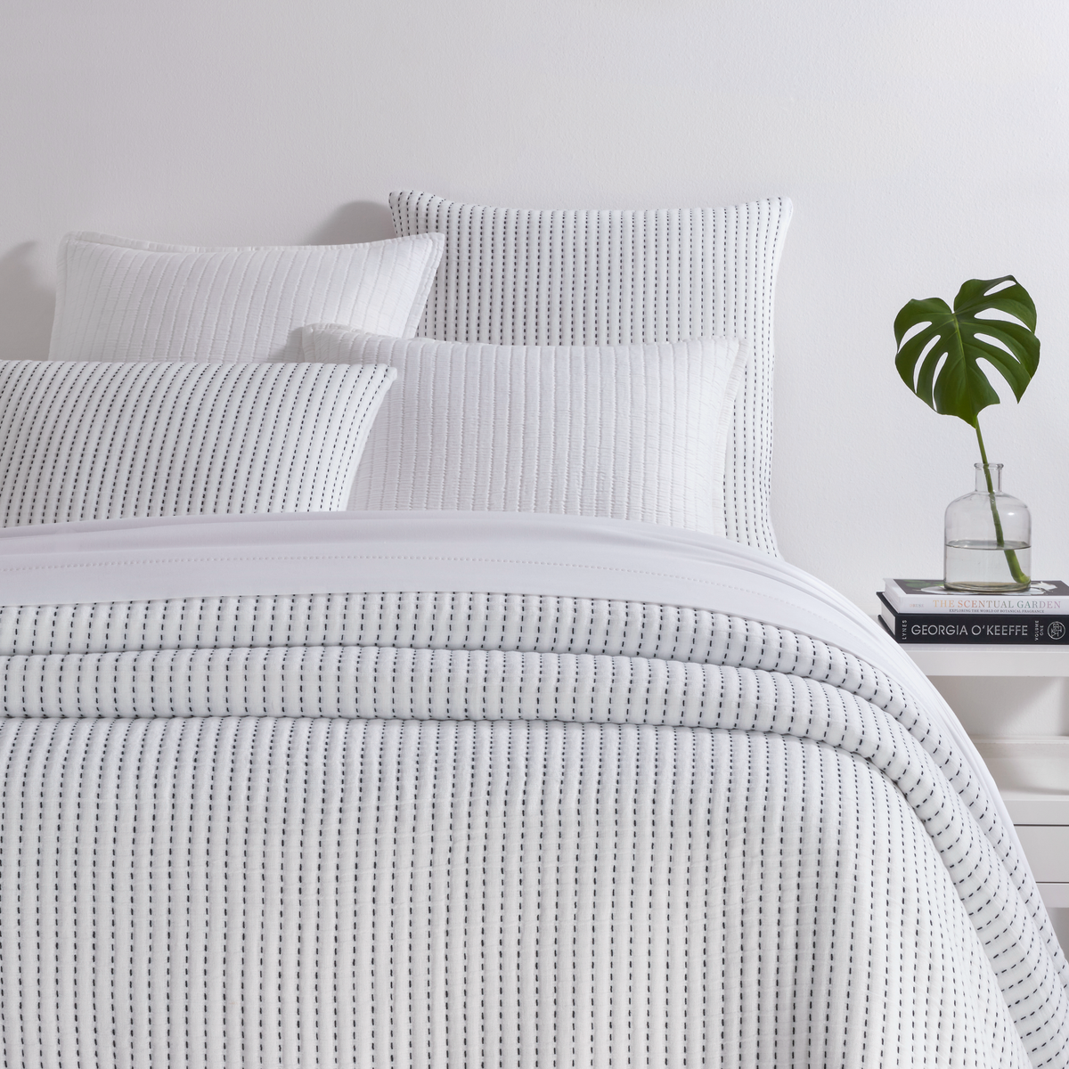 Bed Dressed in White Pine Cone Hill Pick Stitch Matelassé Coverlet &amp; Shams