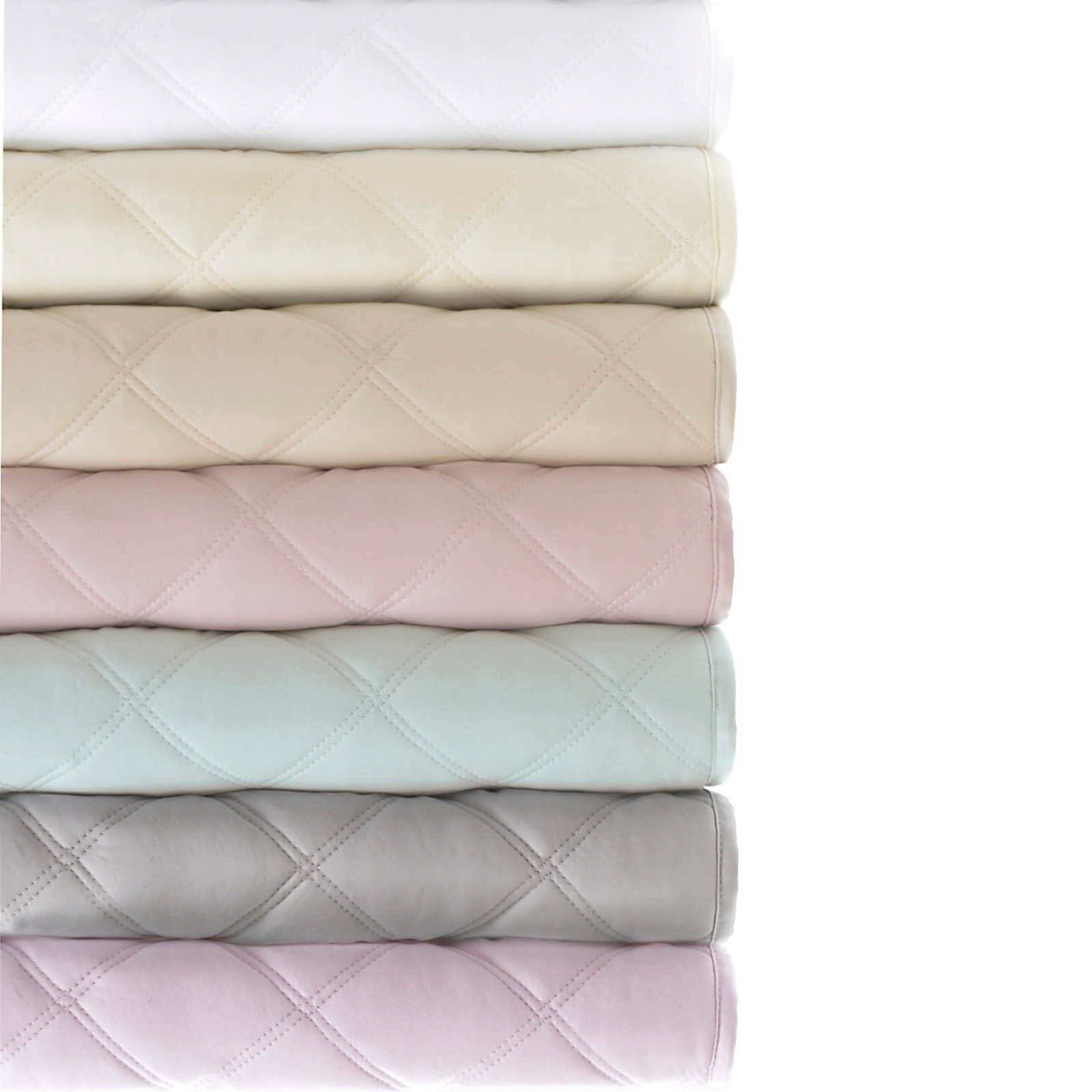 Stack of Pine Cone Hill Quilted Silken Solid Coverlets in All Colors