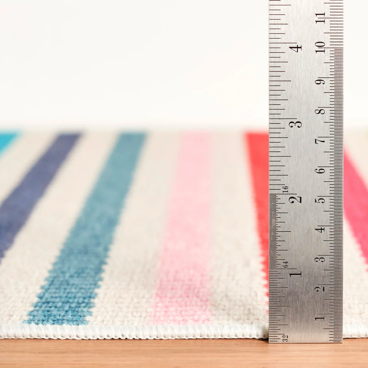 Thickness of Pine Cone Hill Rainbow Stripe Machine Washable Rug