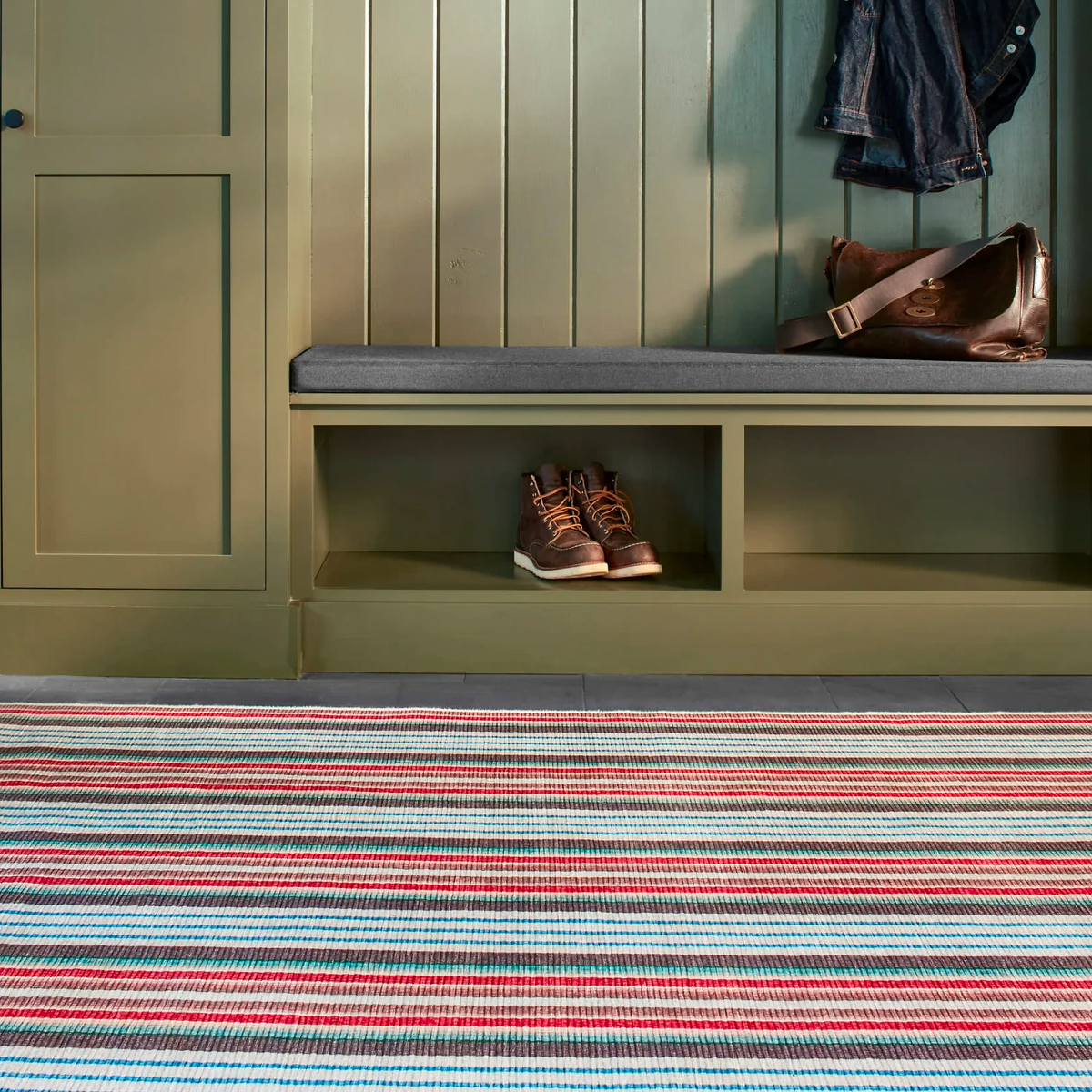 Floor with Pine Cone Hill Ranch Multi Stripe Machine Washable Rug