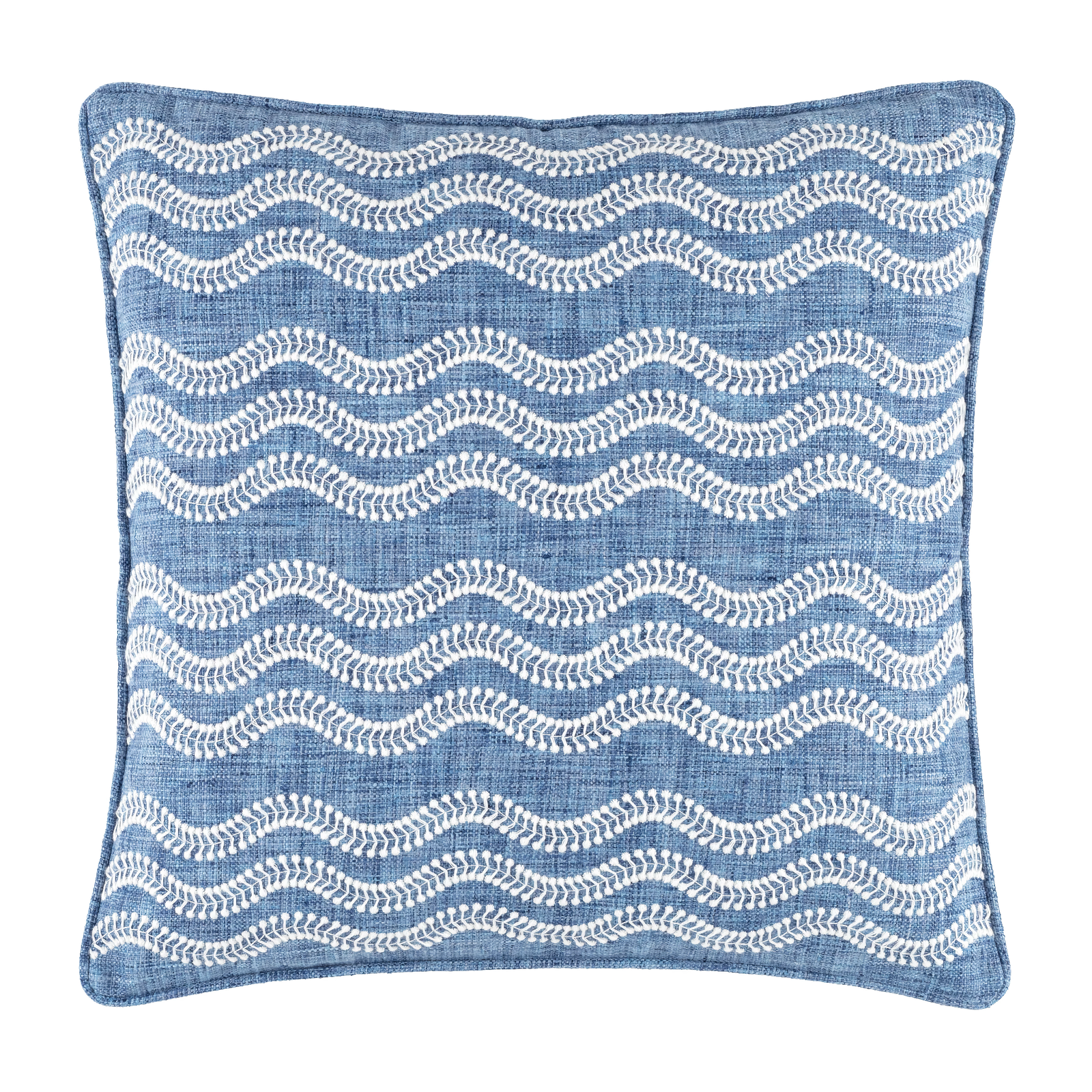 Pine Cone Hill Scout Embroidered Indoor/Outdoor Decorative Pillow in French Blue and Indigo Color with Coordinate Pillows