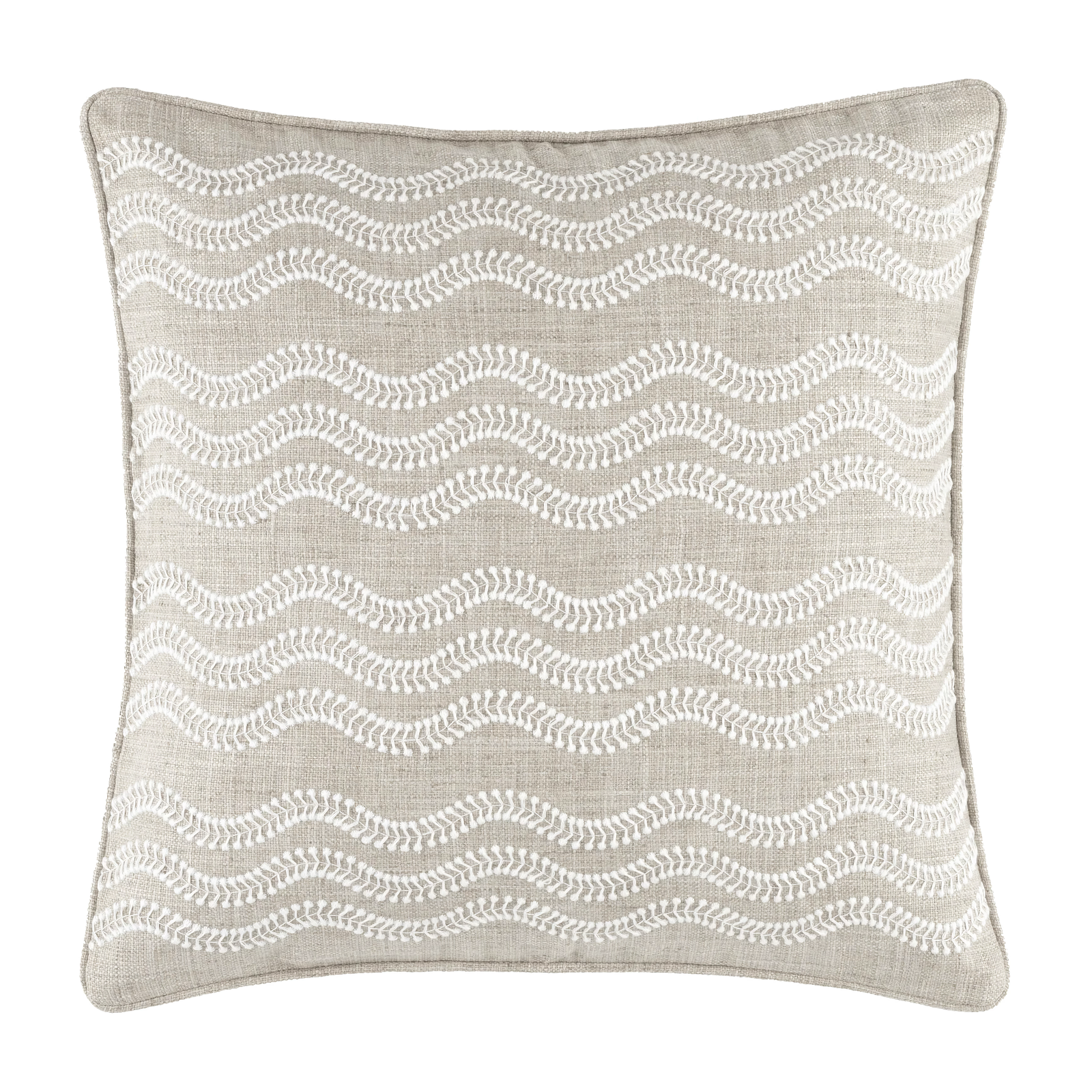 Lifestyle Image of Pine Cone Hill Scout Embroidered Indoor/Outdoor Decorative Pillow in Grey Color