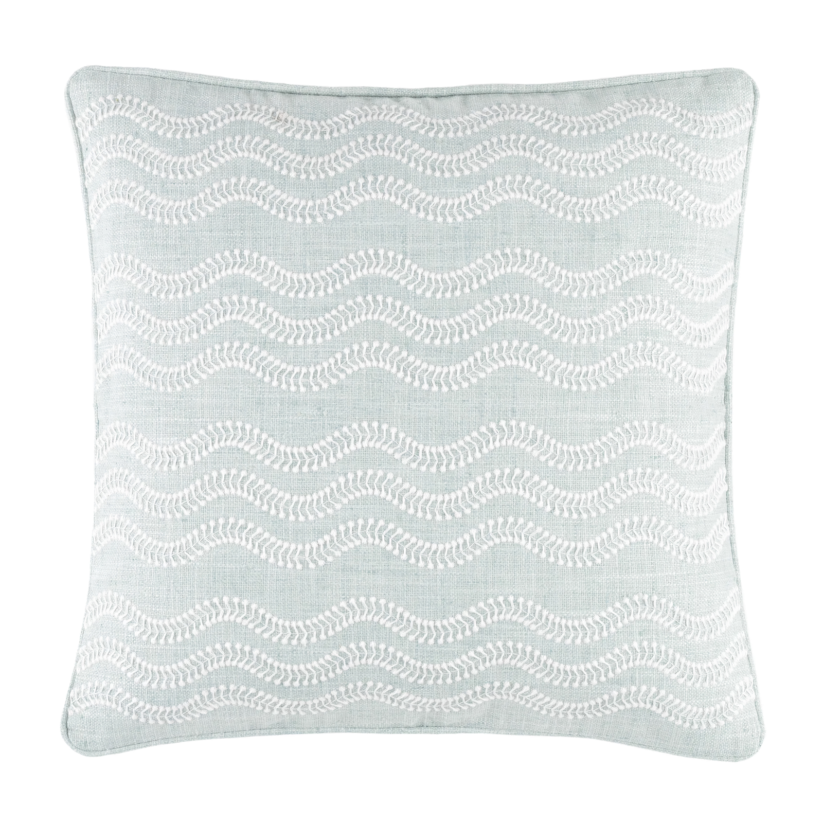 Pine Cone Hill Scout Embroidered Indoor/Outdoor Decorative Pillow in Grey and Natural and Sky Colors with Coordinate Pillows