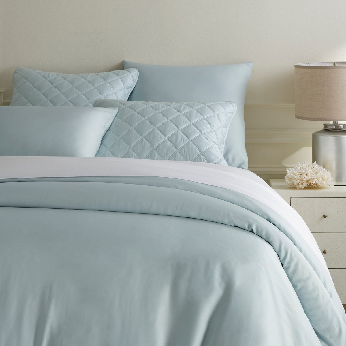 Duvet Cover of Pine Cone Hill Silken Solid Bedding in Color Robin&#39;s Egg Blue