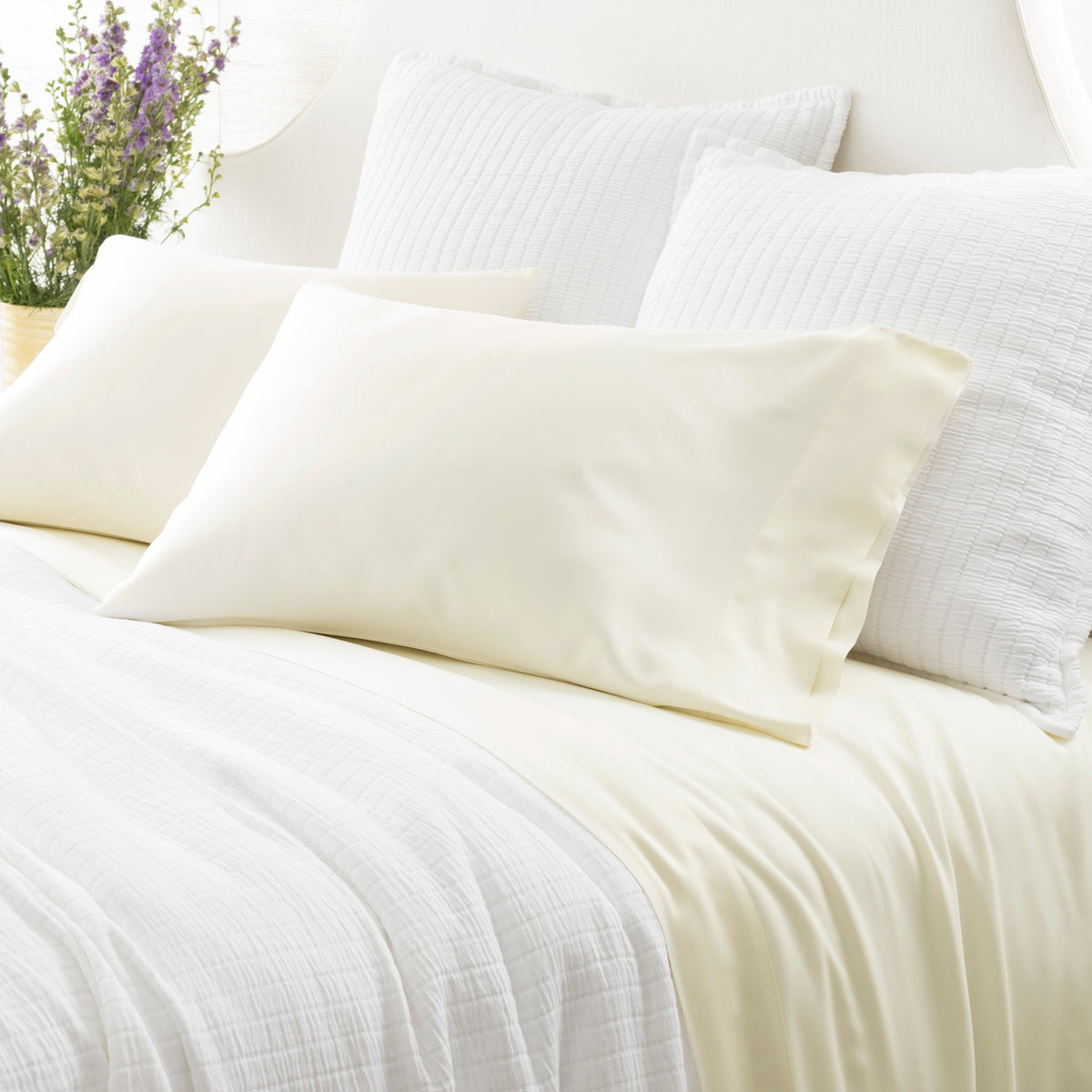 Pillowcase of Pine Cone Hill Silken Solid Bedding in Color Ivory