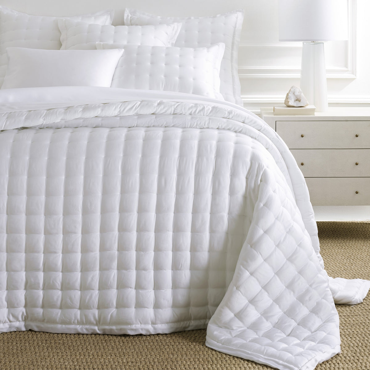 Bed Dressed in Pine Cone Hill Silken Solid Puff in Color White