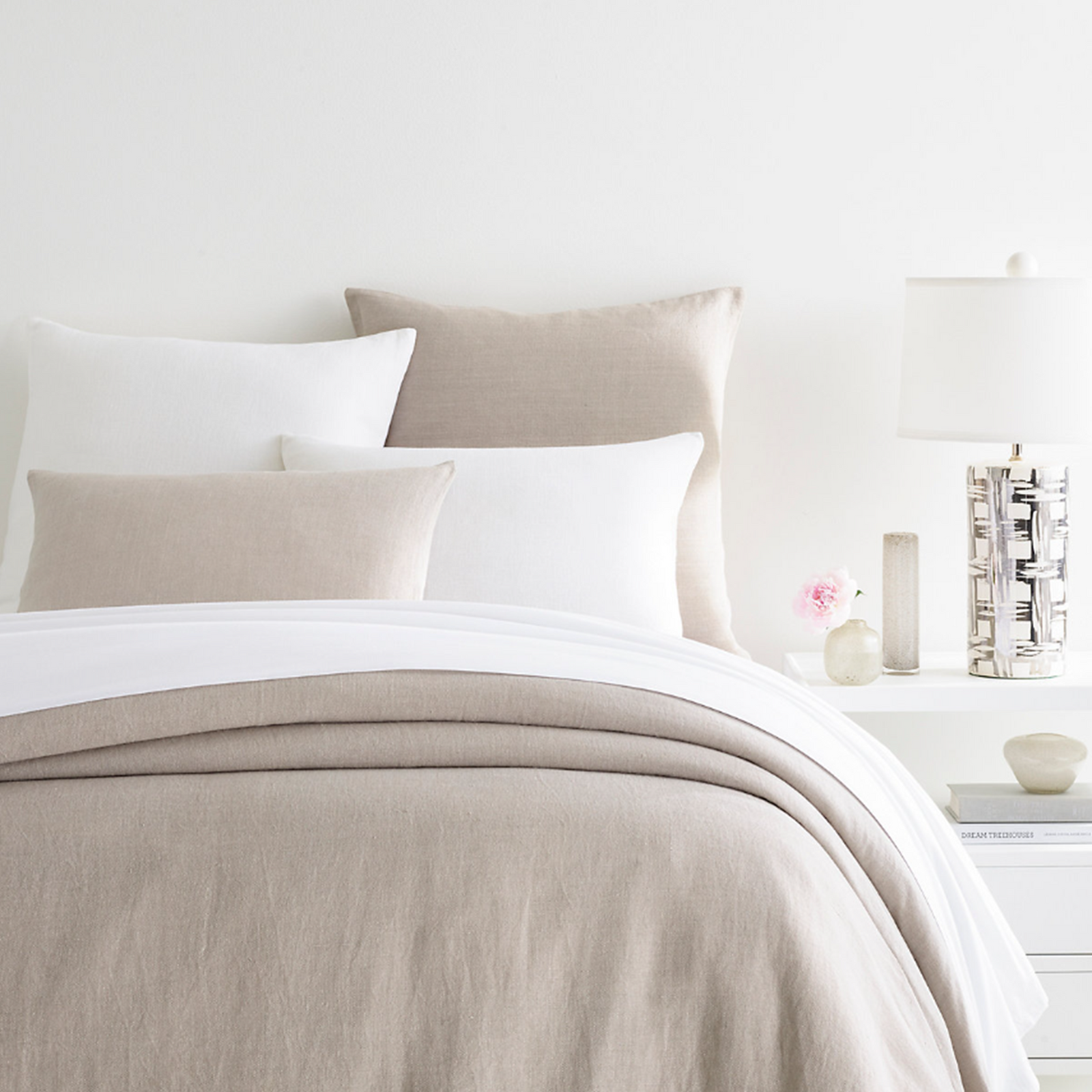 Bed Dressed in Pine Cone Hill Stone Washed Linen Bedding in Natural Color