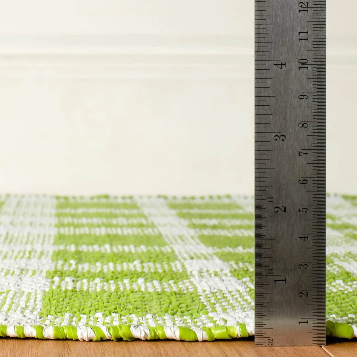 Thickness of Pine Cone Hill Tattersall Handwoven Indoor and Outdoor Rug in Sprout