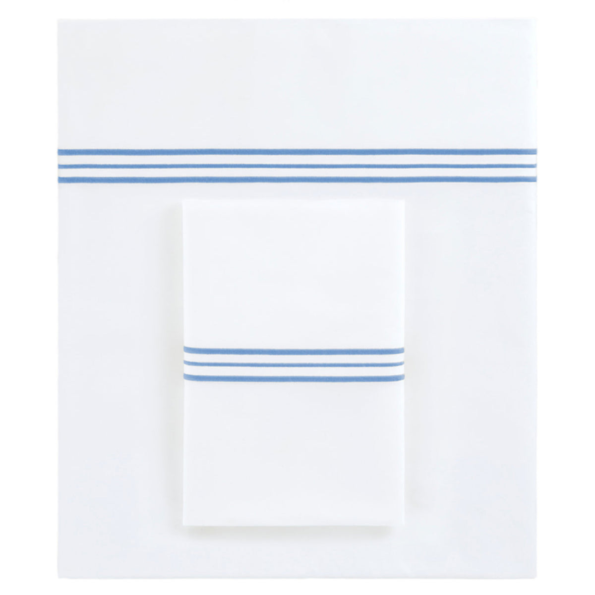 Folded Pillowcase and Flat Sheet of Pine Cone Hill Trio Bedding in Color French Blue