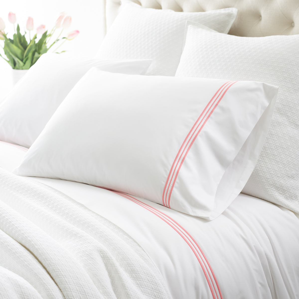 Pillowcase of Pine Cone Hill Trio in Bed in Color Coral