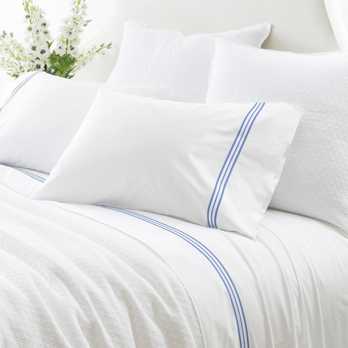 Pillowcase of Pine Cone Hill Trio in Bed in Color French Blue