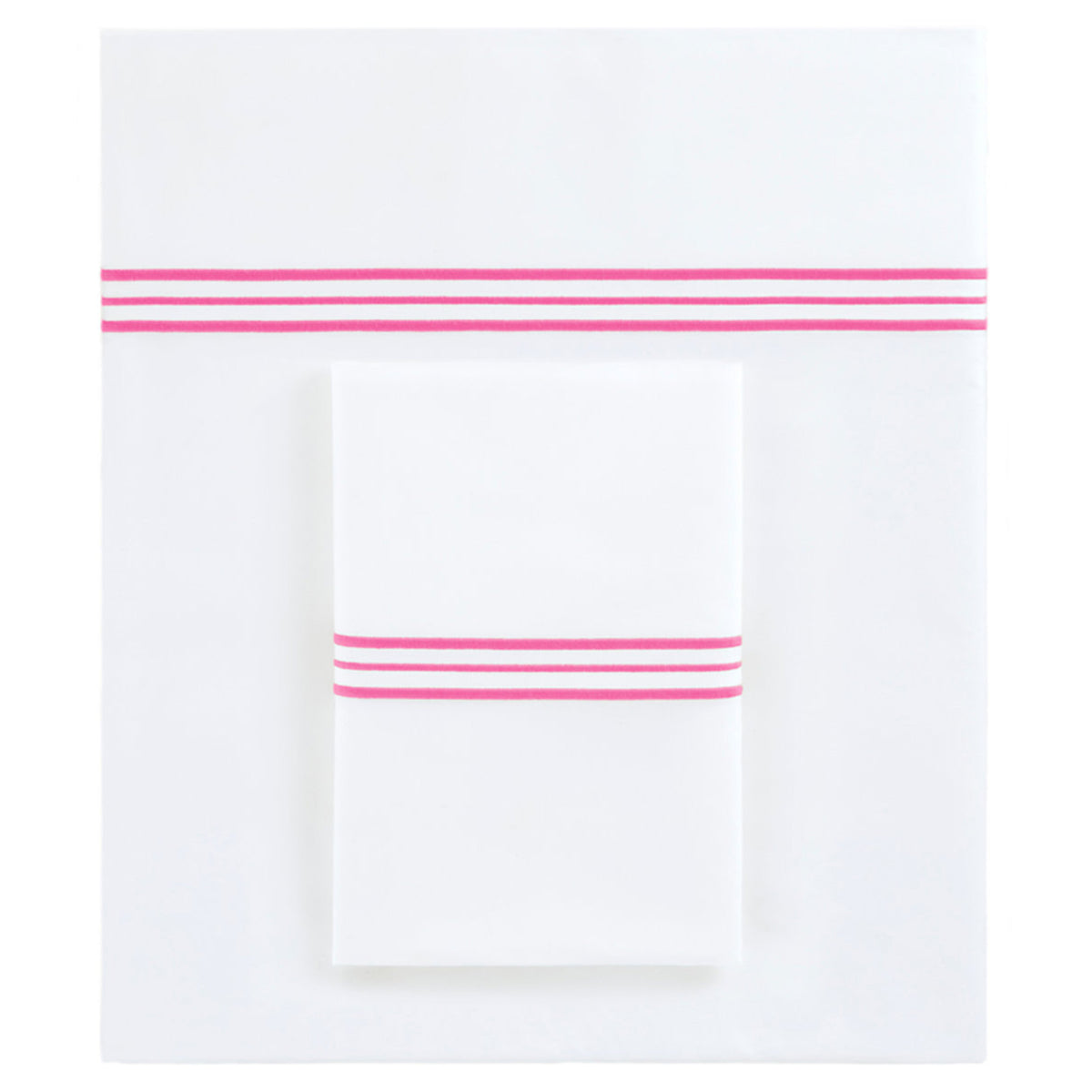 Folded Pillowcase and Flat Sheet of Pine Cone Hill Trio Bedding in Color Fuchsia
