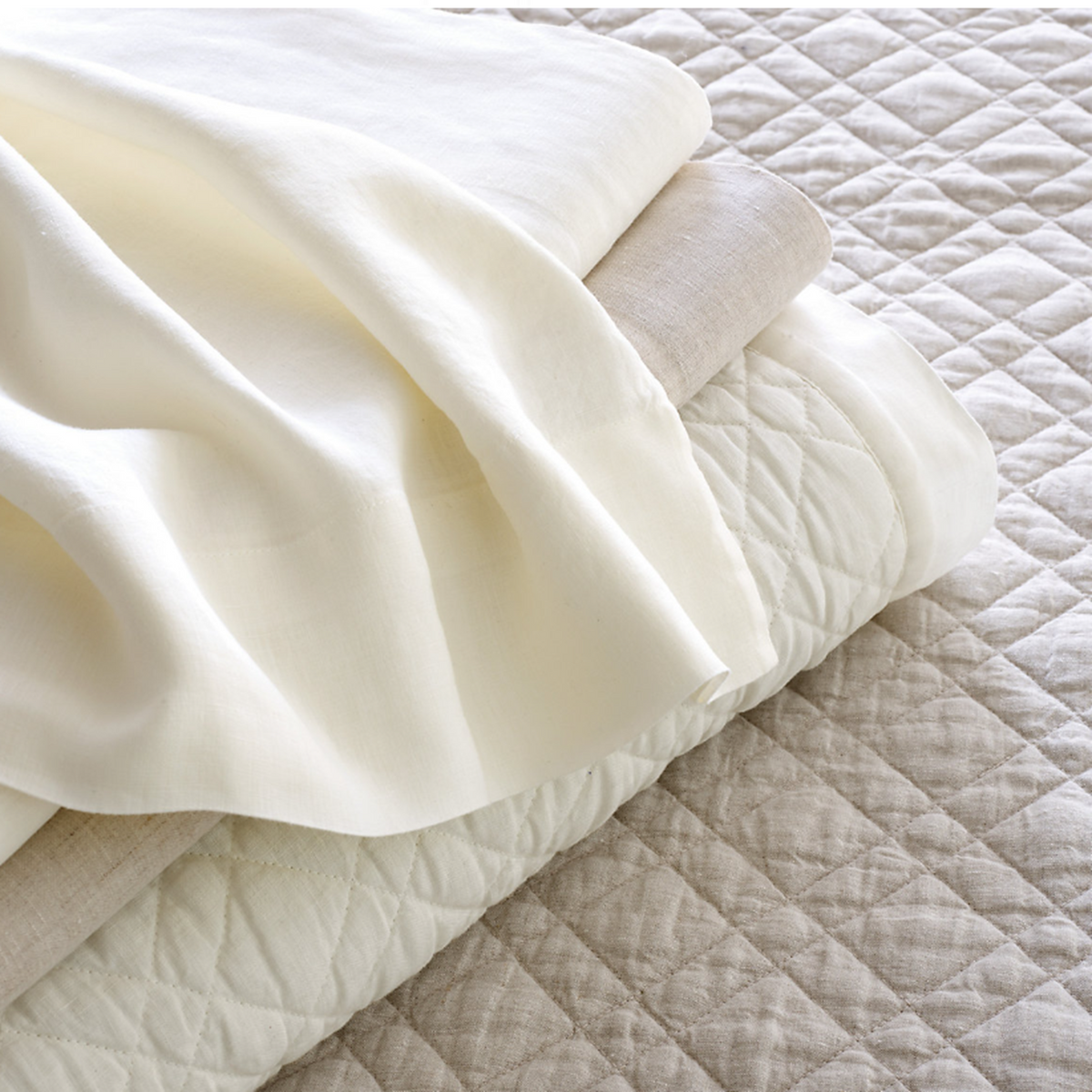 Detail Image ofPine Cone Hill Washed Linen Quilted Bedding in Color Ivory and Natural