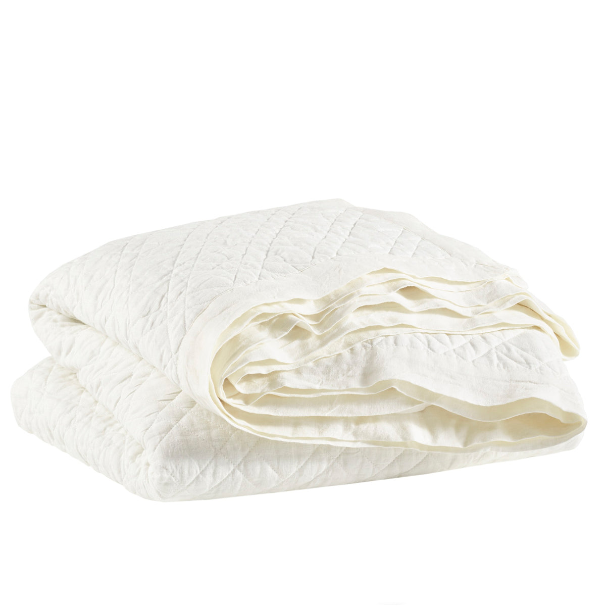 Folded Coverlet of Pine Cone Hill Washed Linen Quilted Bedding in Color Ivory