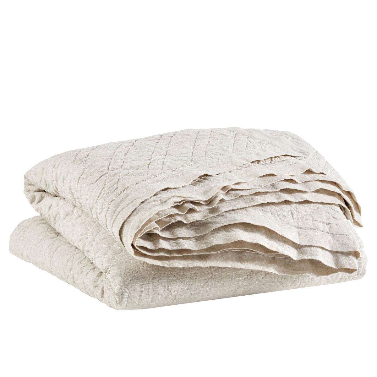 Folded Coverlet of Pine Cone Hill Washed Linen Quilted Bedding in Color Natural