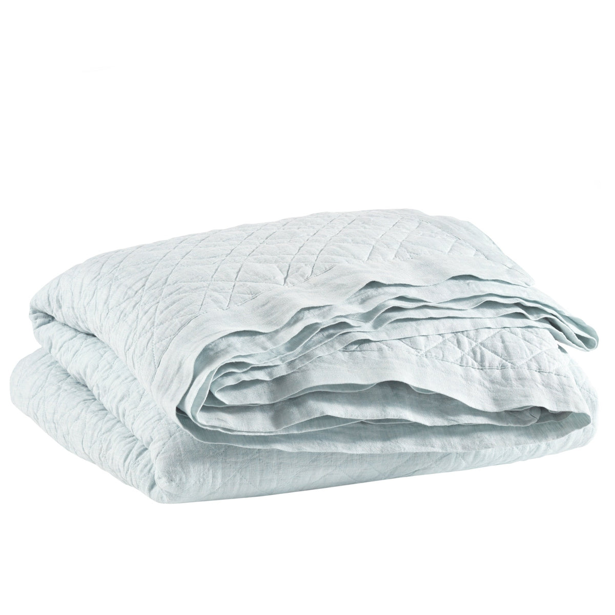 Folded Coverlet of Pine Cone Hill Washed Linen Quilted Bedding in Color Sky