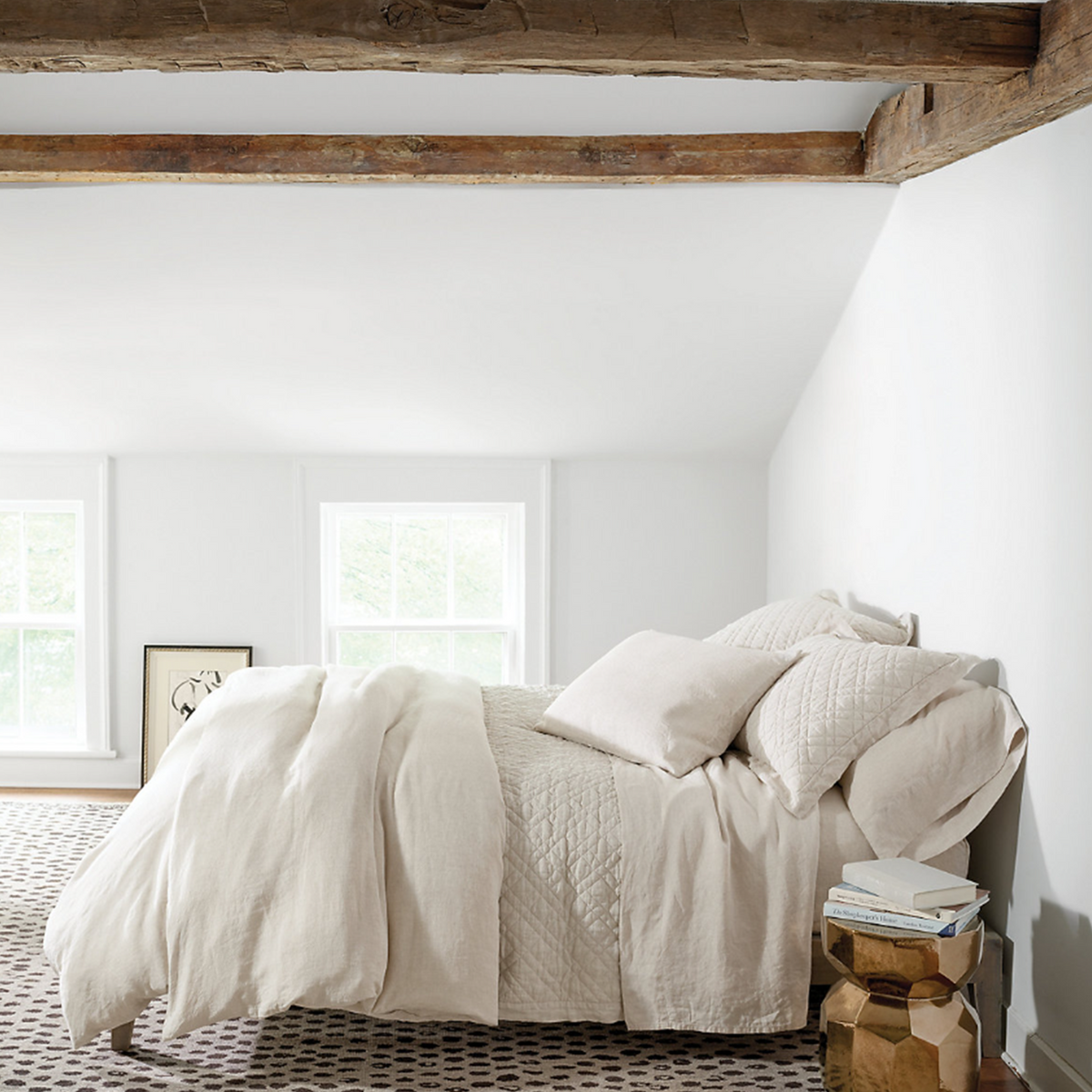 Bed Dressed in Pine Cone Hill Washed Linen Quilted Bedding in Color Natural