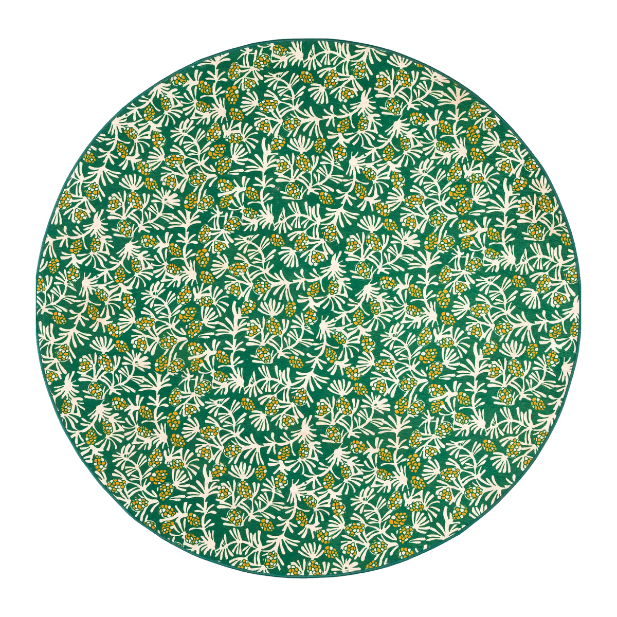 Pine Cone Hill Winter Pinecones Machine Washable Rug Round Size in Green Color