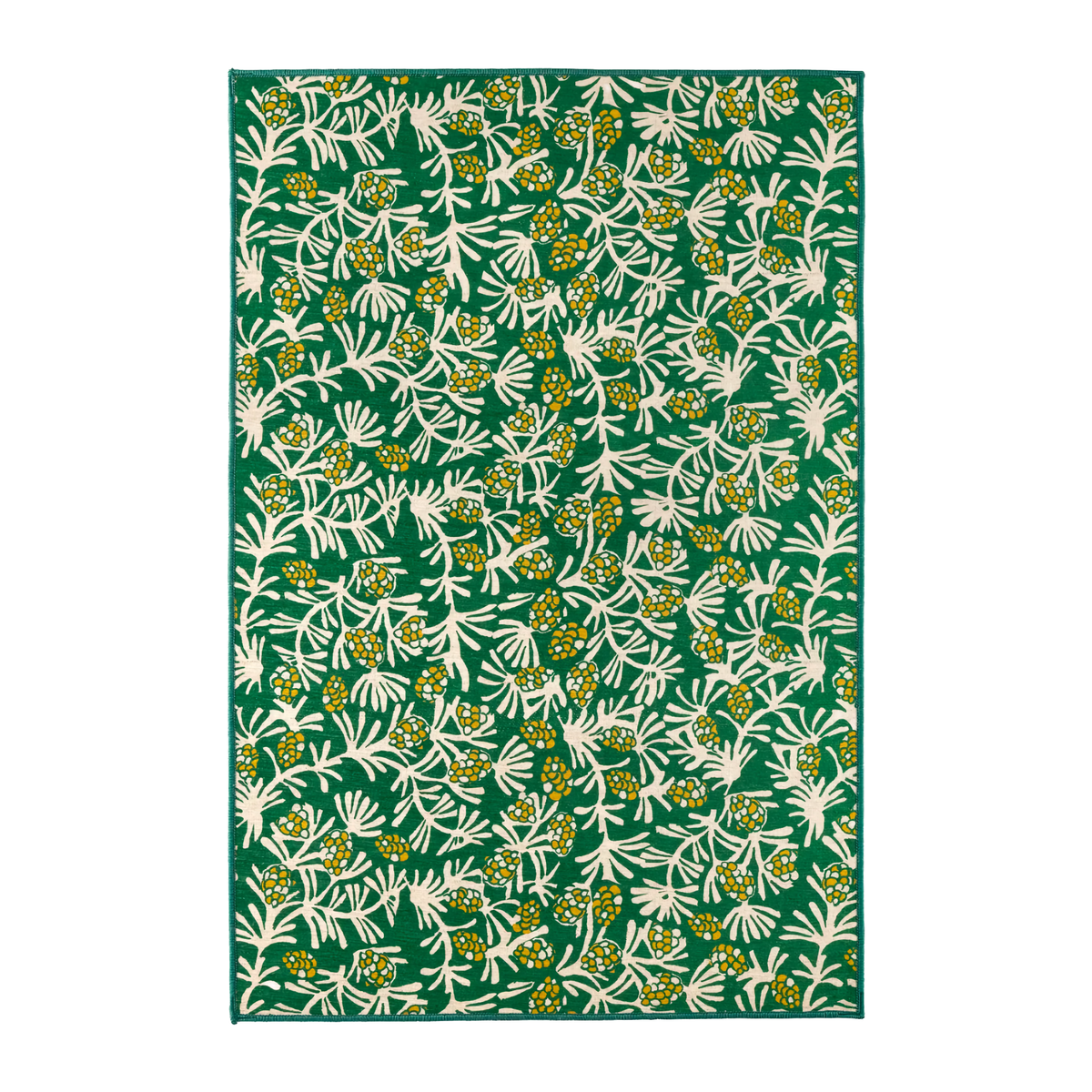 Pine Cone Hill Winter Pinecones Machine Washable Rug in Green Color 